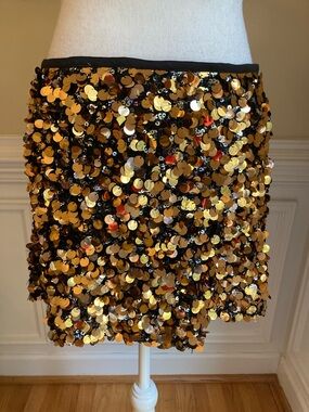 ZARA Gold Black Sequin Mini Skirt NWT